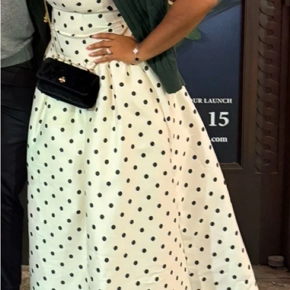Self portrait Strapless White (ivory) Polka Dot Midi Dress